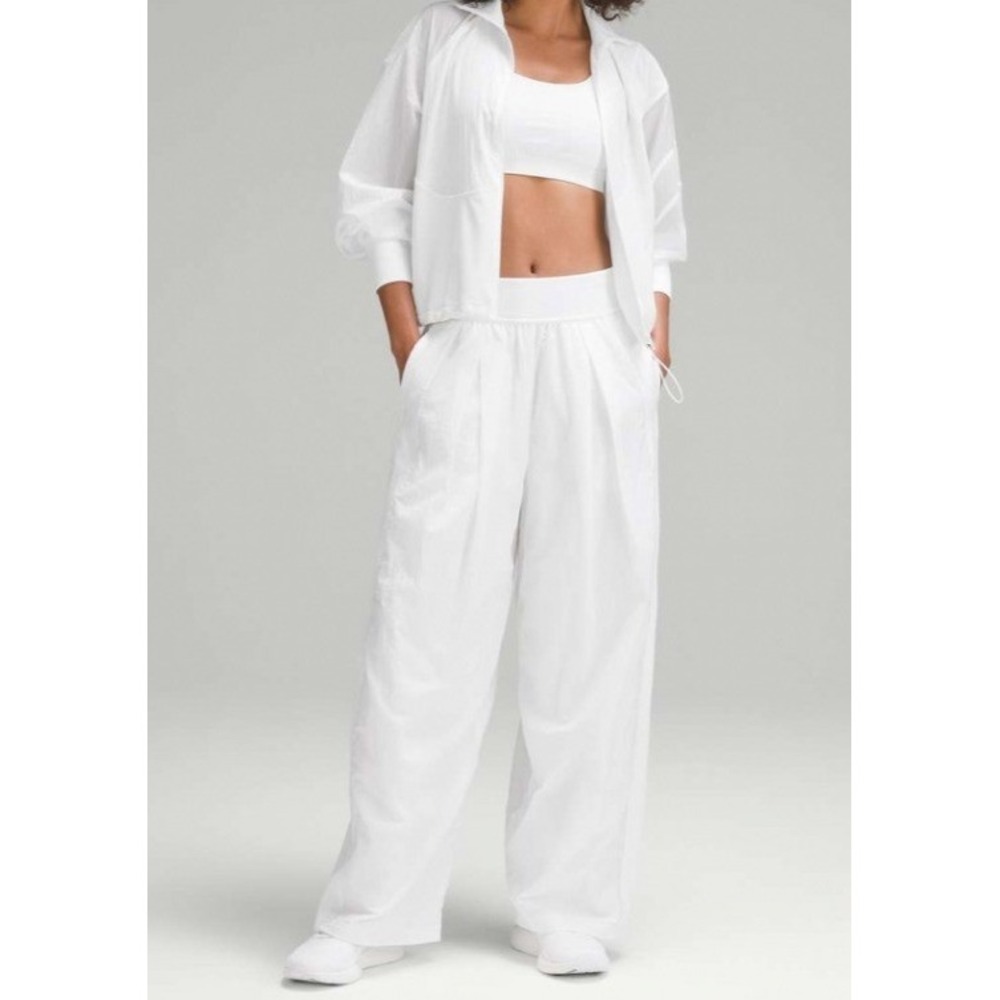 Lululemon Lightweight Tennis Mid-Rise Track Pants White Mesh Wide Leg Sporty